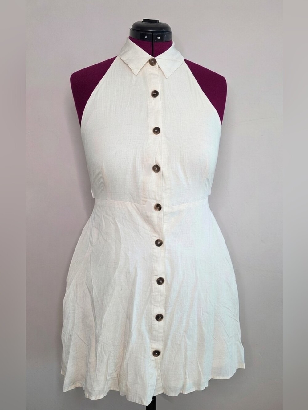 49) ADDIE Elegant White Halter Dress Sz. Medium